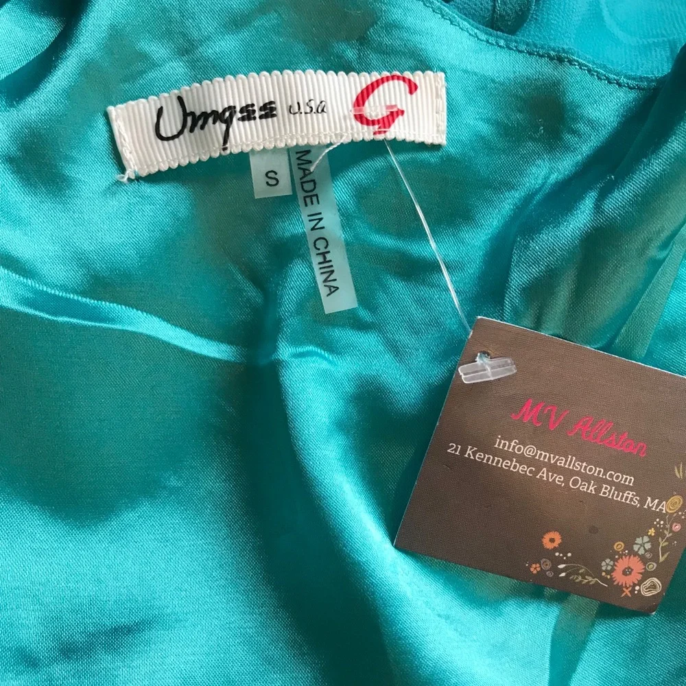 Umgee One Shoulder Chiffon Lined Dress Studded Accent Turquoise Size Small NWT - Picture 11 of 12